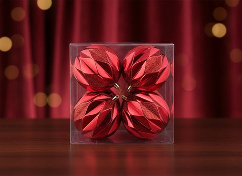 Palle di Natale Rosse 10 cm Set 4 pz | Decorazioni Albero Decoro Rombi in Box