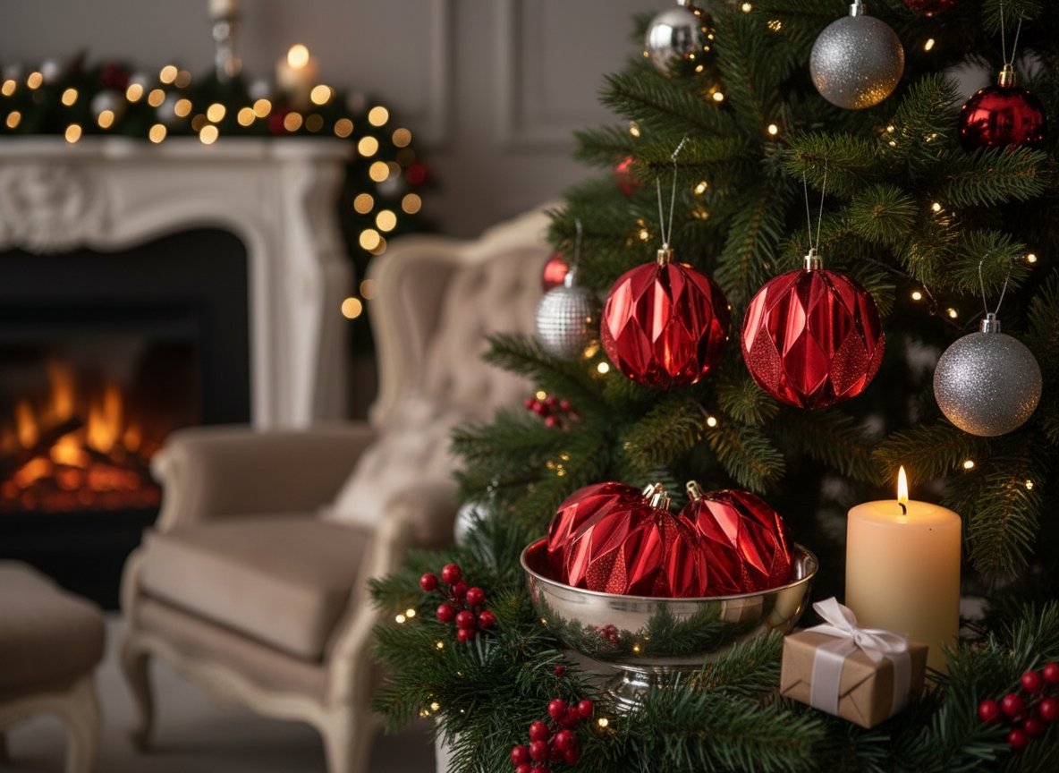 Palle di Natale Rosse 10 cm Set 4 pz | Decorazioni Albero Decoro Rombi in Box