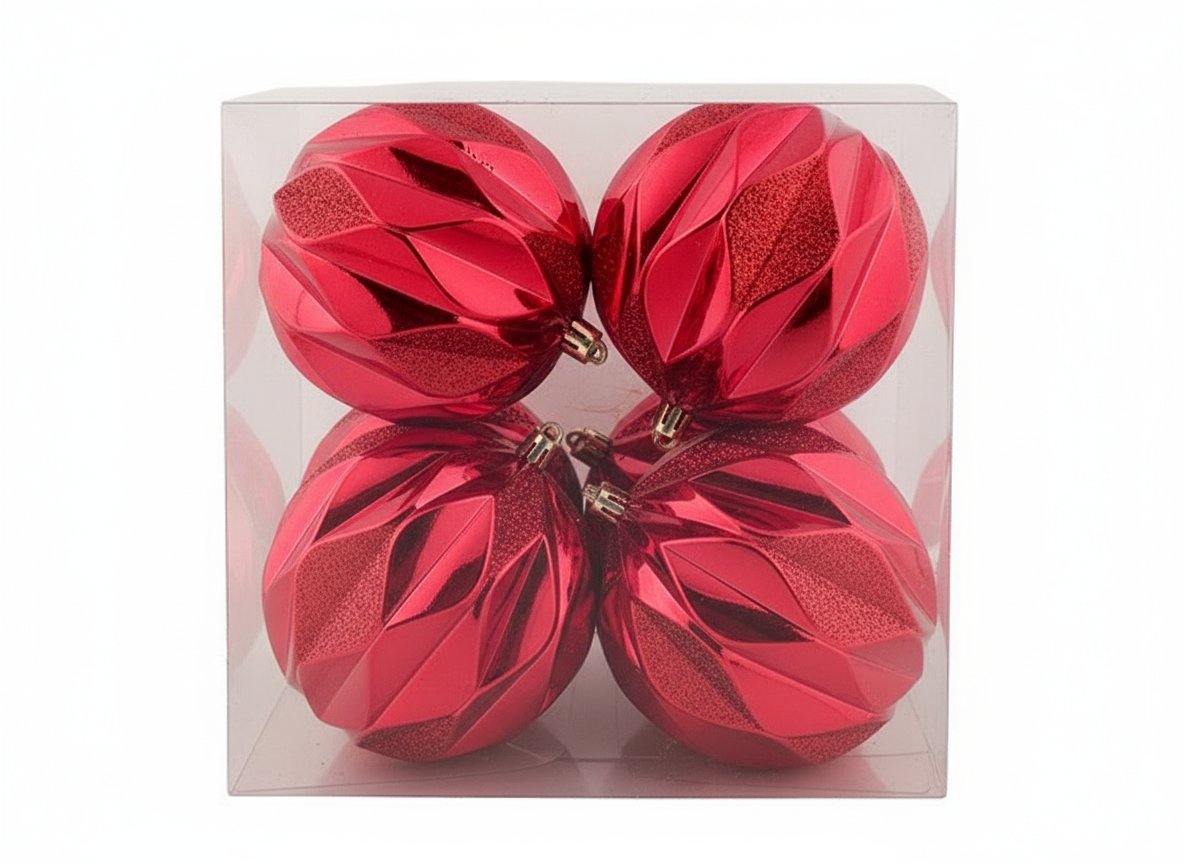 Palle di Natale Rosse 10 cm Set 4 pz | Decorazioni Albero Decoro Rombi in Box