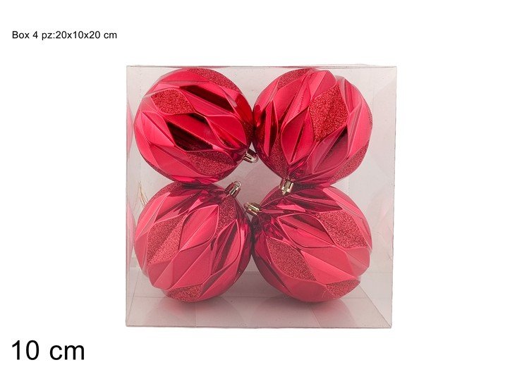Palle di Natale Rosse 10 cm Set 4 pz | Decorazioni Albero Decoro Rombi in Box