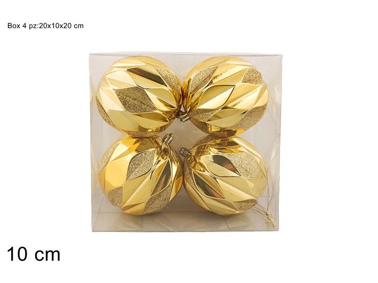 Palle di Natale Oro 10 cm Set 4 pz | Decorazioni Albero Decoro Rombi in Box