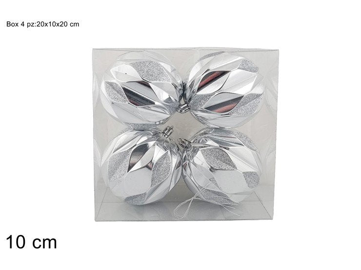 Palle di Natale Silver 10 cm Set 4 pz | Decorazioni Albero Decoro Rombi in Box