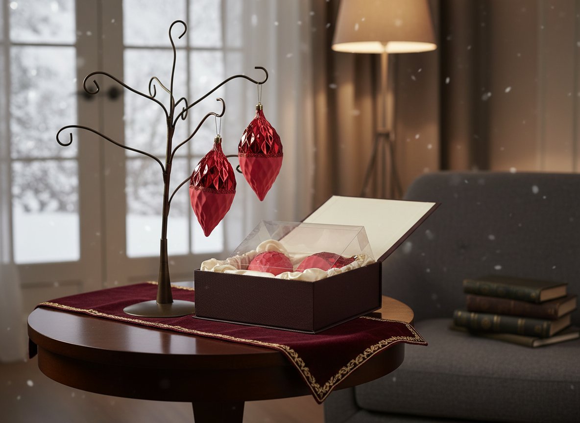 Palle Goccia 16 cm Rosso Lucido con Decoro set 3 Pezzi Decorazioni Albero di Nat