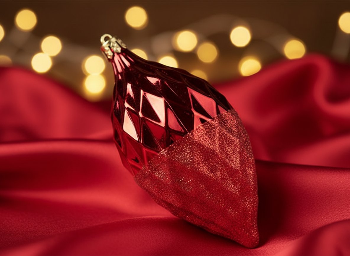 Palle Goccia 16 cm Rosso Lucido con Decoro set 3 Pezzi Decorazioni Albero di Nat