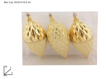 Set 3 Palle Goccia 16 cm Oro Lucido  Decorazioni Natalizie