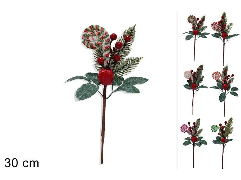 Spillone Natalizio con Melograno, Bacche e Candito 30 cm  Colore Casuale