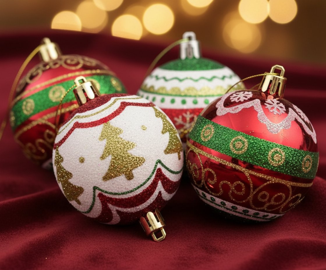 Set 9 Palle di Natale 6 cm Decorate  Box PVC Colorato