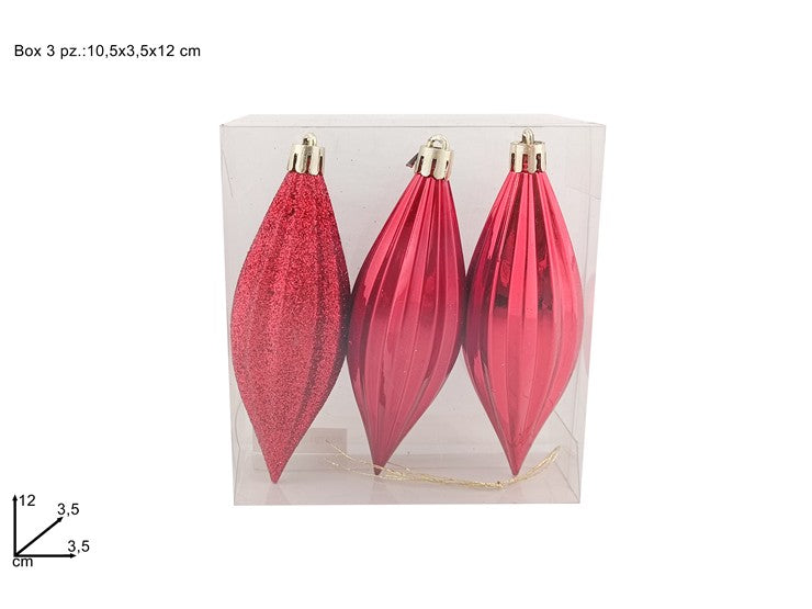 Set 3 appendini goccia rosso 12 cm in box PVC Decorazioni natale SS5791-3PCS-RED