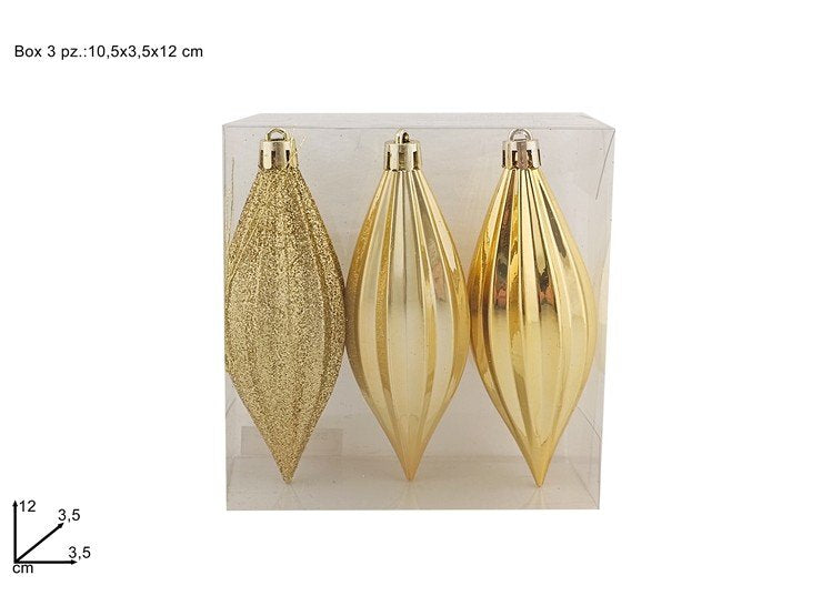 Appendini Goccia Natale 12cm Oro Lucido  Set 3pz in Box PVC