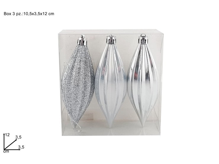 Set 3 appendini a goccia bianchi 12 cm in box PVC  Decorazioni nataleSS5791-3PCS