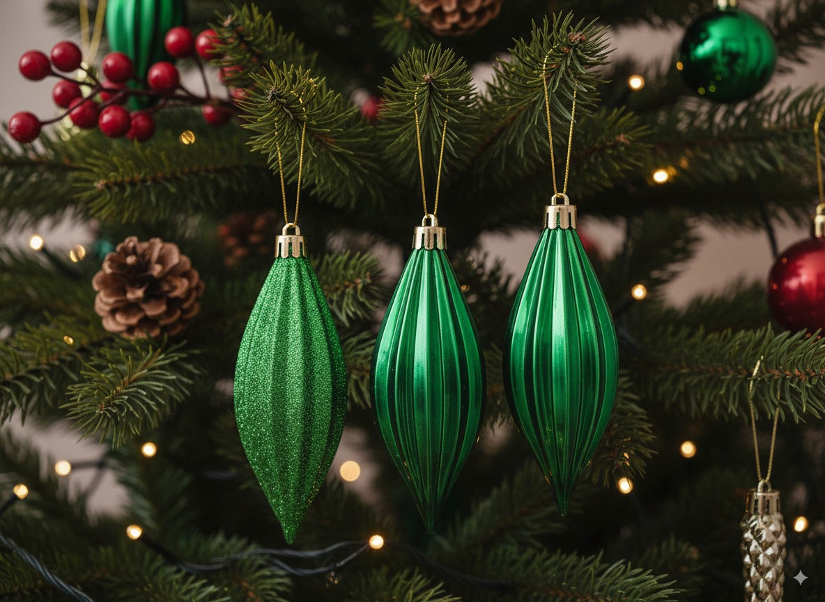 Set 3 appendini a goccia verdi 12 cm in box PVC Decorazioni natalizie S5791-3PCS