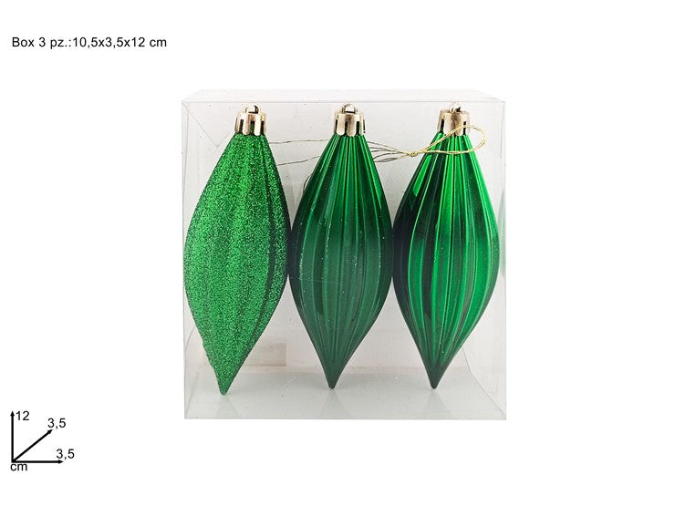Set 3 appendini a goccia verdi 12 cm in box PVC Decorazioni natalizie S5791-3PCS