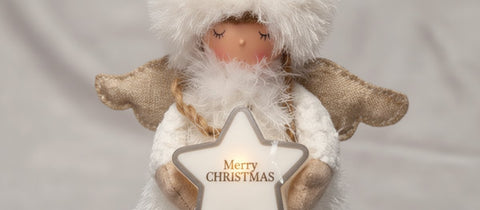 Angelo con Stella Luminosa 40 cm Bianco  Decorazione Natalizia