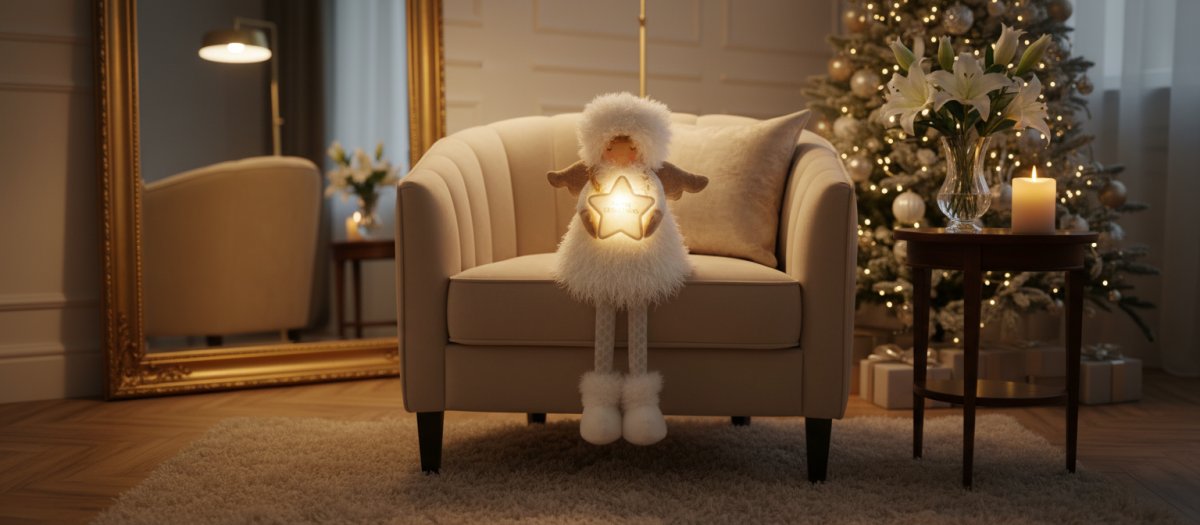 Angelo con Stella Luminosa 40 cm Bianco  Decorazione Natalizia