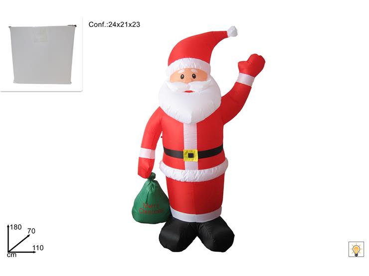 Babbo Natale gonfiabile 180 cm con sacco Decorazione natalizia esterno luminosa