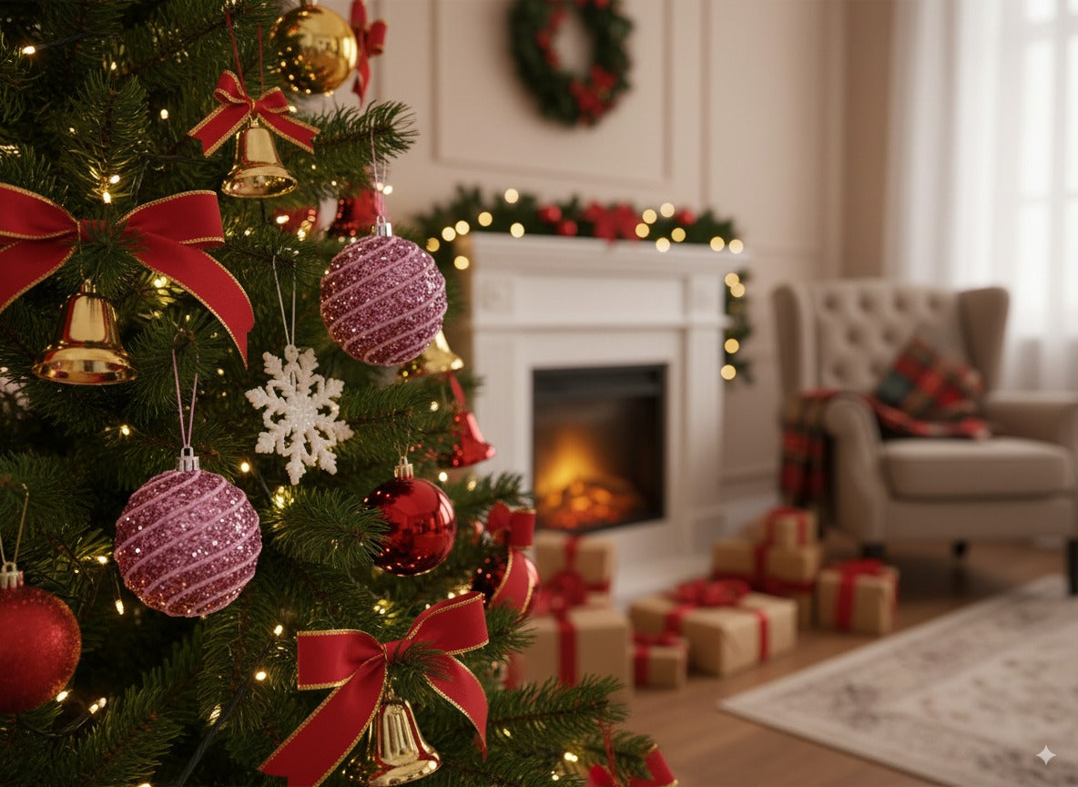 Set 6 palline rosa 6 cm con cordoncino in box PVC XNA23059391 Decorazioni natale