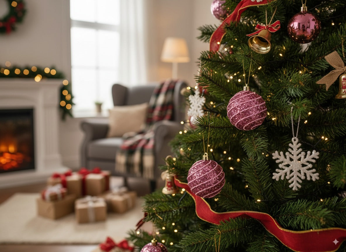 Set 6 palline rosa 6 cm con cordoncino in box PVC XNA23059391 Decorazioni natale