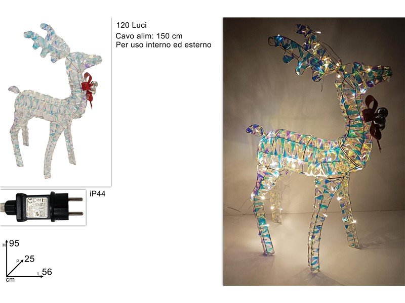 Renna Luminosa Rainbow 95 cm con 120 LED Decorazione Natalizia Interno ed Estern