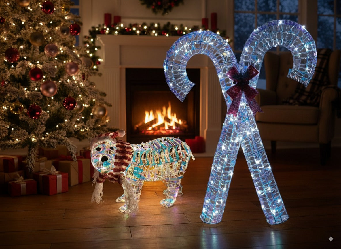 Bastoncino Rainbow 80 cm con fiocco rosso e luci a batteria HC23271-80R