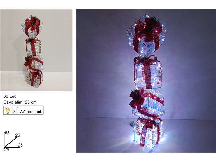 Pacchi regalo Rainbow con fiocco rosso e luci a batteria Decorazioni luminose