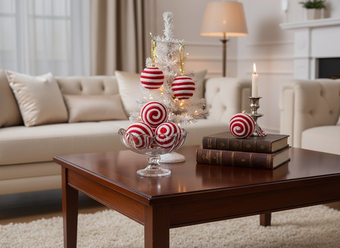 Palle di Natale in Lana Rosso e Bianco 6 cm  Set 6 Pezzi in Box PVC