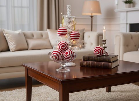 Palle di Natale in Lana Rosso e Bianco 6 cm  Set 6 Pezzi in Box PVC