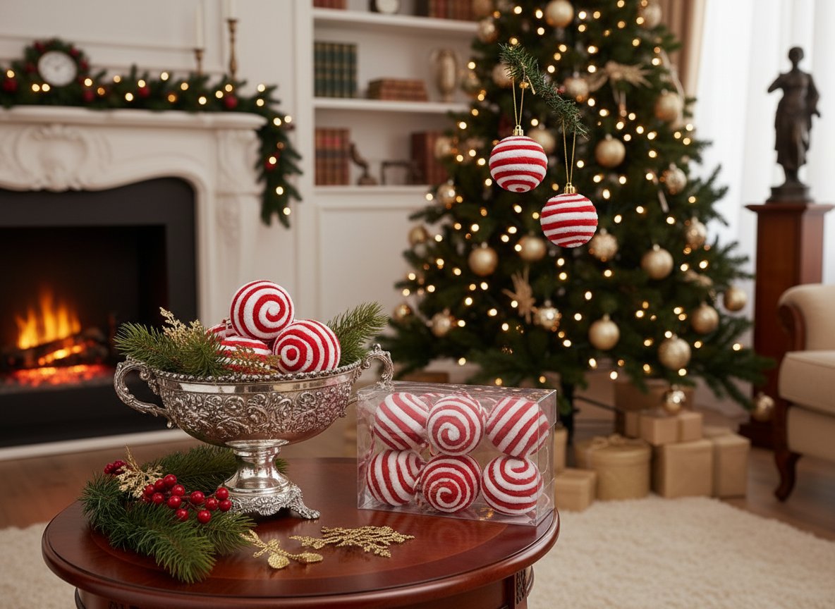 Palle di Natale in Lana Rosso e Bianco 6 cm  Set 6 Pezzi in Box PVC