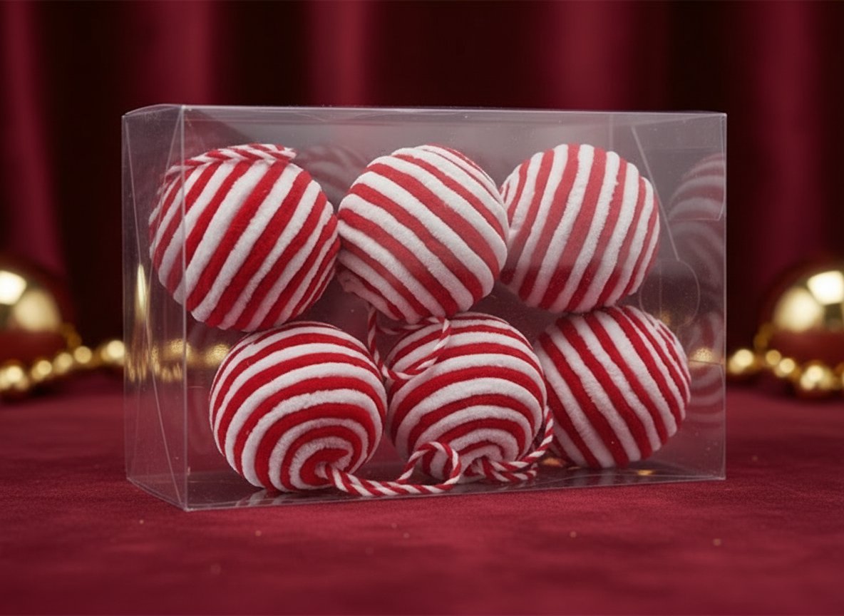 PALLA 8CM LANA ROSSO BIANCA SET 6PZ IN BOX PVC