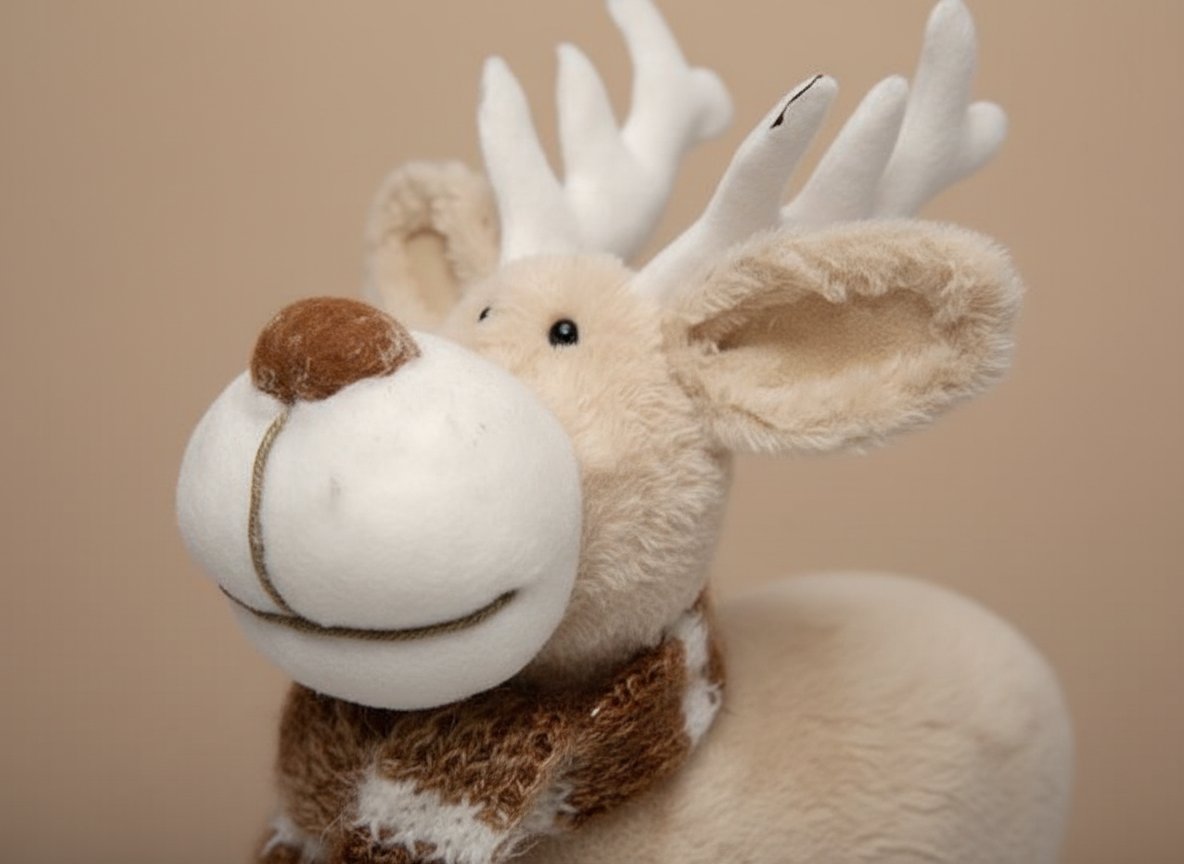 Renna Beige con Sciarpa 30 cm  Decorazione Natalizia Morbida e Accogliente