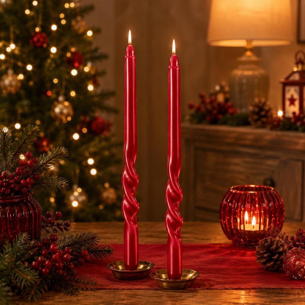 Candele Torciglione Rosse 25 cm  Set 2 Pezzi in Box