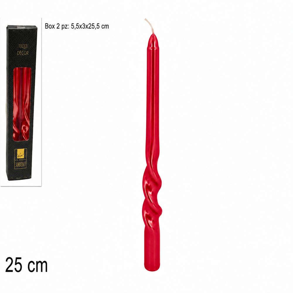 Candele Torciglione Rosse 25 cm  Set 2 Pezzi in Box