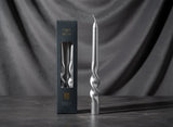 Candele Torciglione 25 cm Silver Set 2 Pezzi Laminati in Box Candele Decorative
