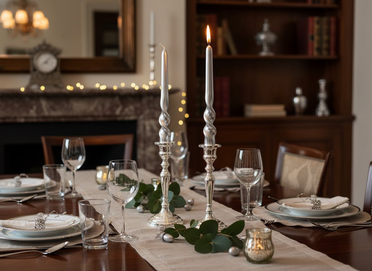 Candele Torciglione 25 cm Silver Set 2 Pezzi Laminati in Box Candele Decorative