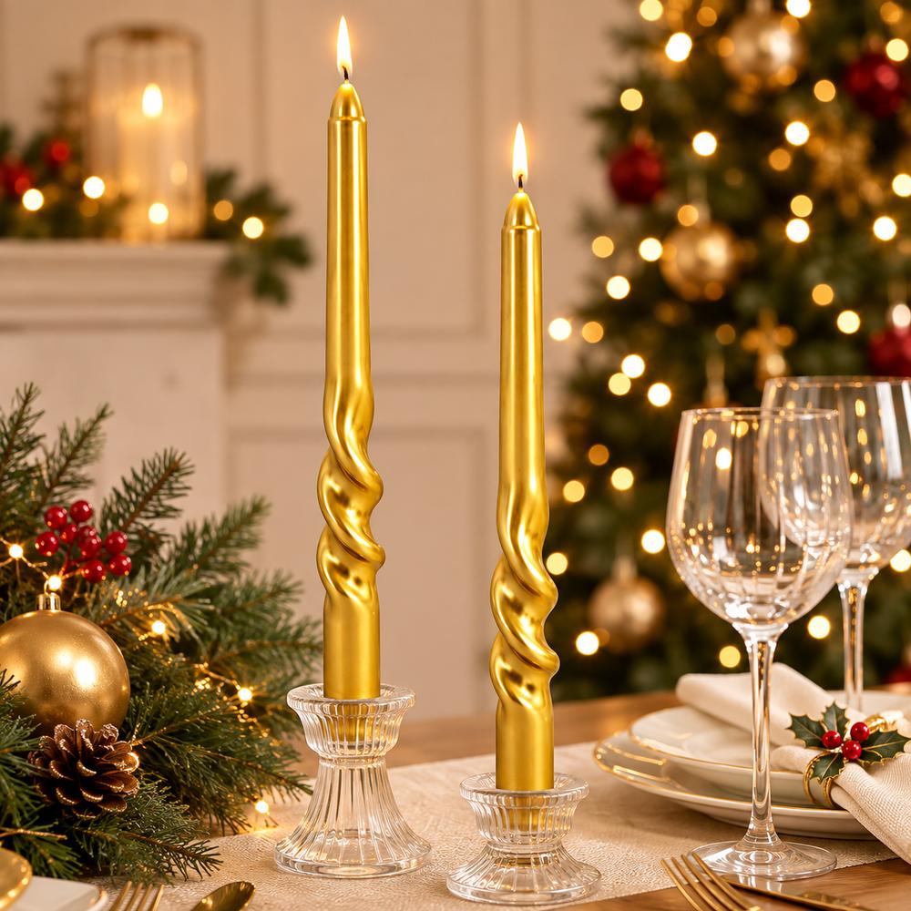 Candele Torciglione Oro 25 cm  Set 2 Pezzi Laminati in Box