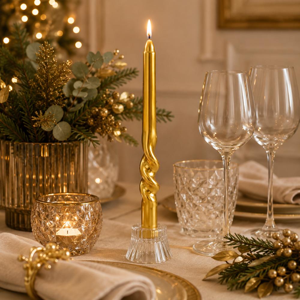 Candele Torciglione Oro 25 cm  Set 2 Pezzi Laminati in Box