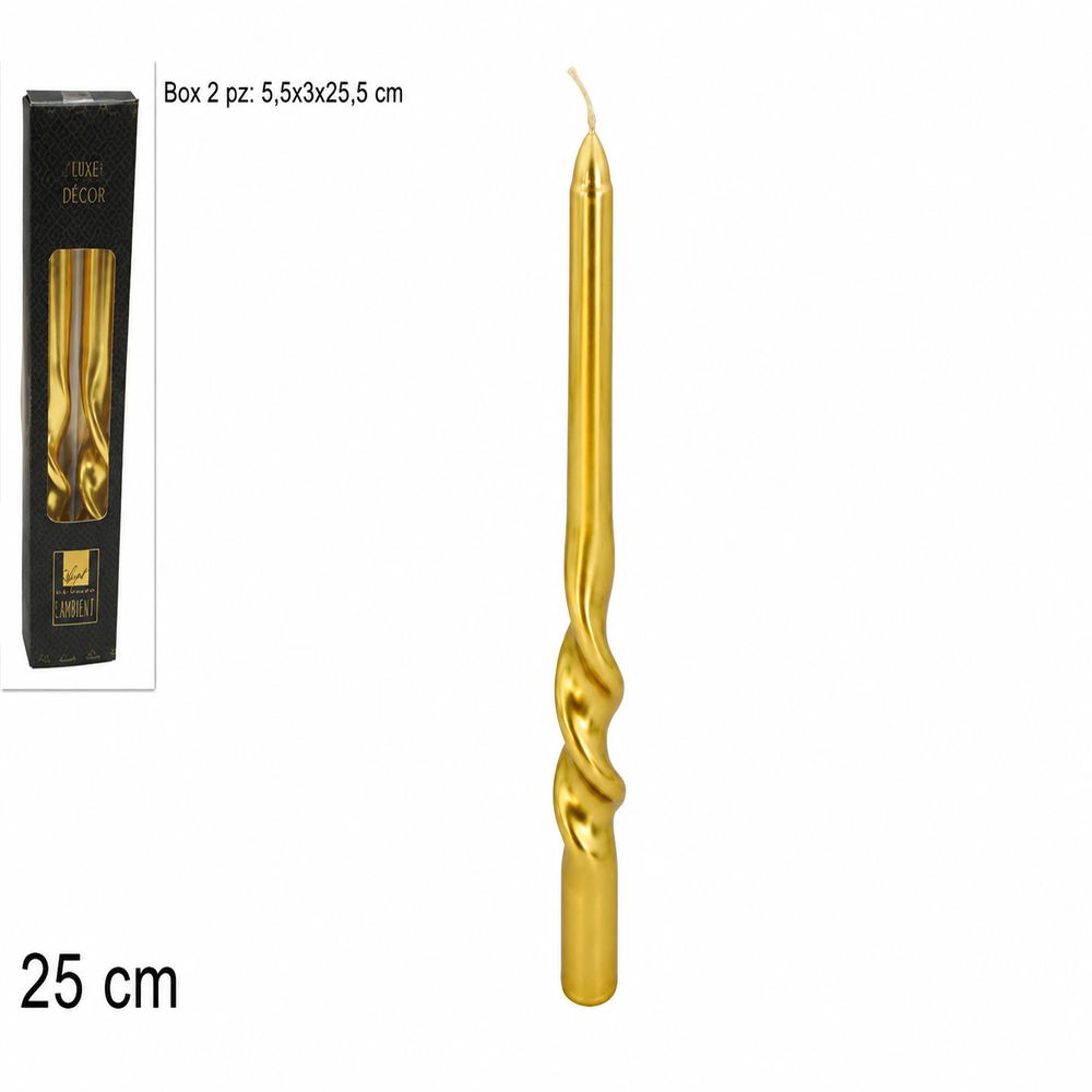 Candele Torciglione Oro 25 cm  Set 2 Pezzi Laminati in Box