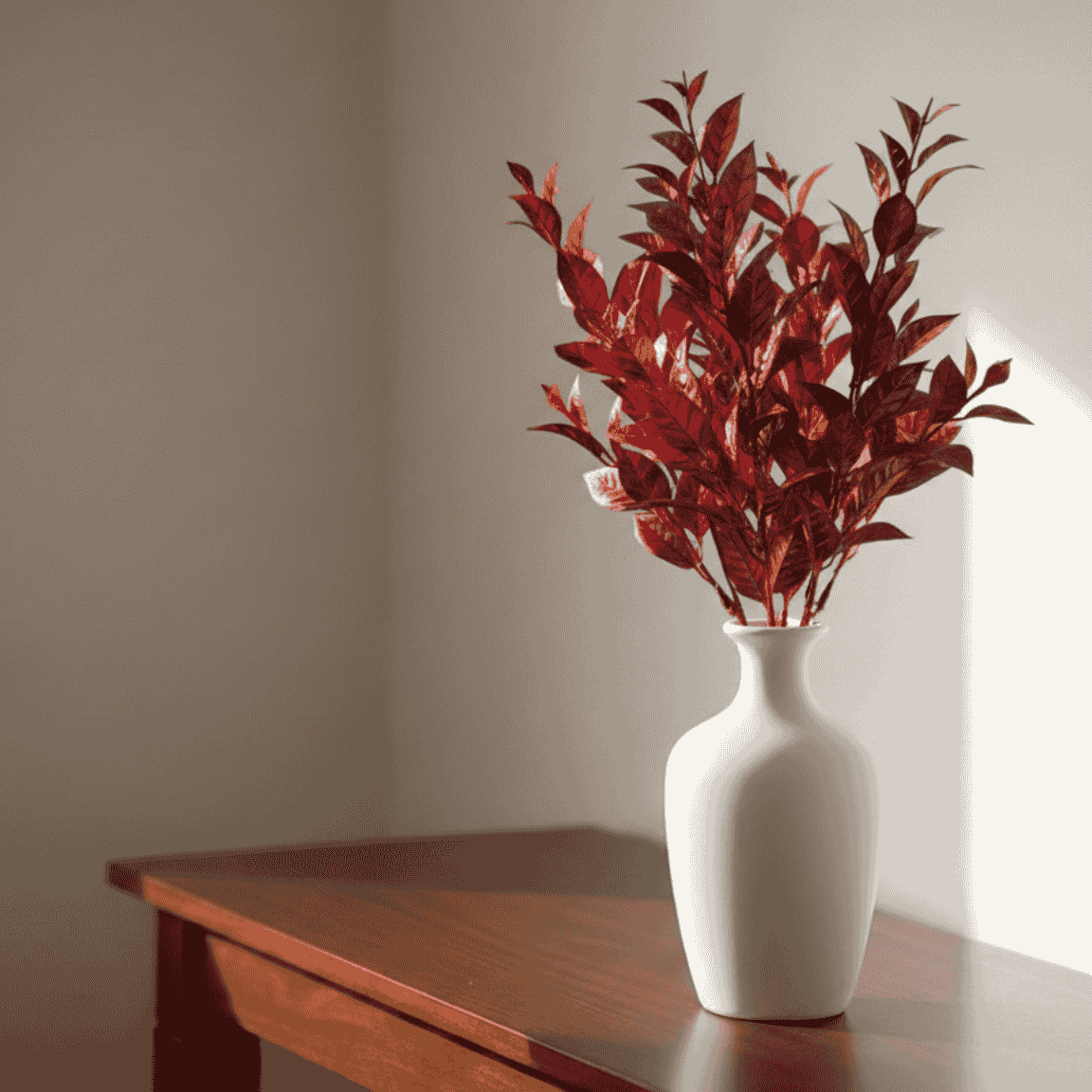 Stelo Foglie Glitterate Rosso 37cm  Decorazione Natalizia Elegante XDX24-24G/RE