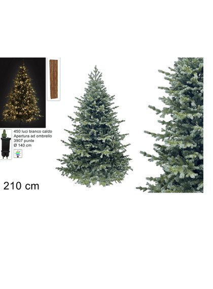 Albero di Natale 210 cm con 450 Luci LED Bianco Caldo 3907 Punte,