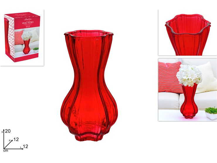 Vaso in vetro rosso 20 cm elegante per decorazioni natalizie e casa DY23858M