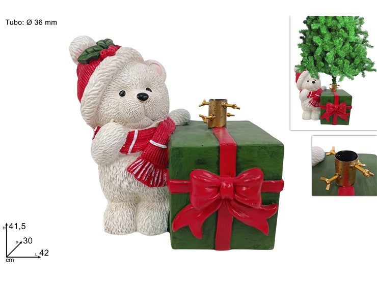 Base Albero di Natale Orsetto Bianco con Pacco Regalo  Supporto Decorativo ZML2