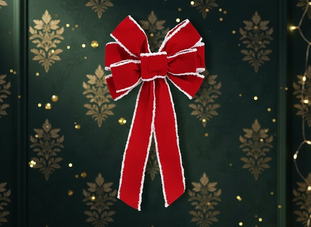 Fiocco Rosso 50cm con Bordo in Pelliccia Bianca Decorazione Natalizia per albero