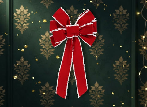 Fiocco Rosso 50cm con Bordo in Pelliccia Bianca Decorazione Natalizia per albero