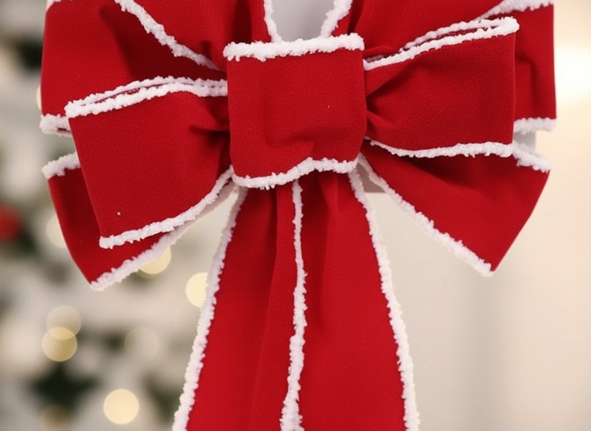 Fiocco Rosso 50cm con Bordo in Pelliccia Bianca Decorazione Natalizia per albero