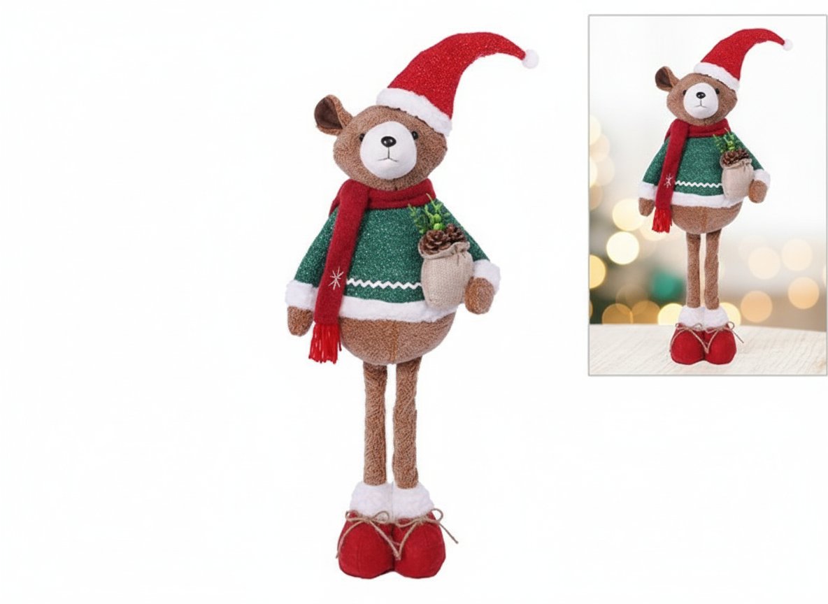 Orso Natalizio Estensibile 75 cm con Vestito Rosso e Verde  Decorazione di Nata