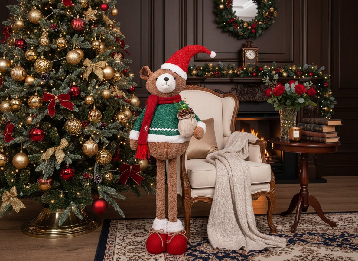 Orso Natalizio Estensibile 75 cm con Vestito Rosso e Verde  Decorazione di Nata