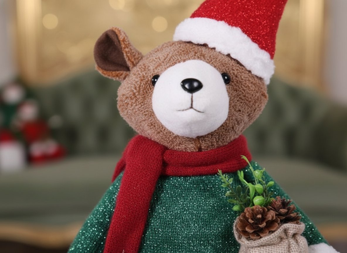 Orso Natalizio Estensibile 75 cm con Vestito Rosso e Verde  Decorazione di Nata