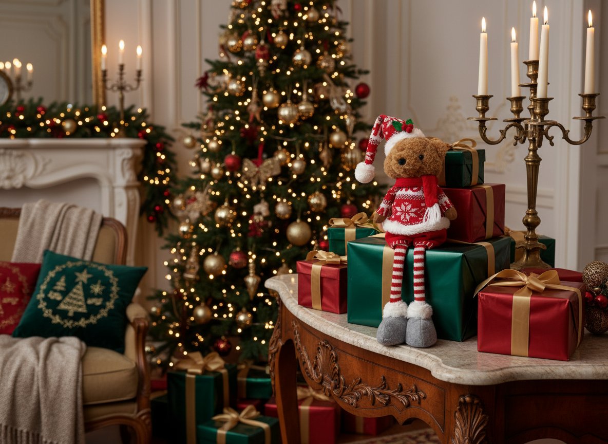 Orso Natalizio Estensibile 33-47 cm con Maglione Rosso e Bianco colore casuale