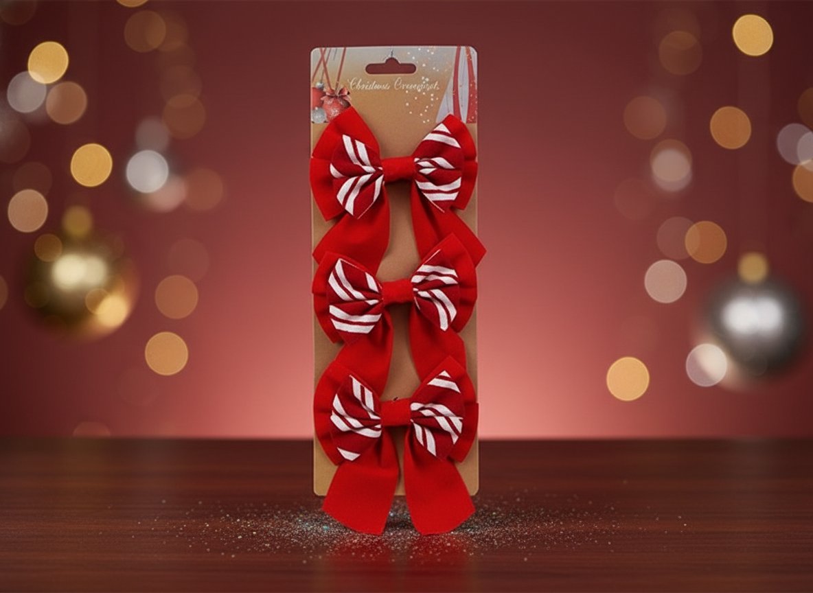 Fiocchi Doppi in Velluto 11 cm Bicolore Rosso/Bianco  Set 3 Pezzi