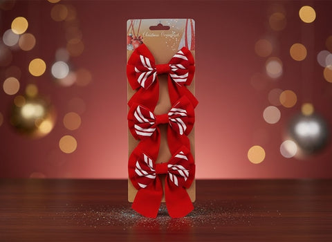 Fiocchi Doppi in Velluto 11 cm Bicolore Rosso/Bianco  Set 3 Pezzi