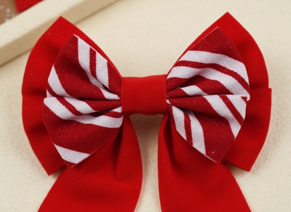 Fiocchi Doppi in Velluto 11 cm Bicolore Rosso/Bianco  Set 3 Pezzi